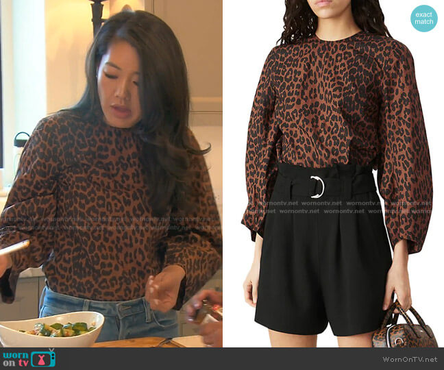 Ganni Leopard Cotton Blouse worn by Crystal Kung Minkoff on The Real Housewives of Beverly Hills