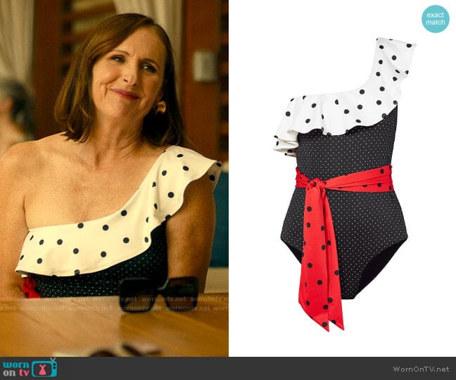 Ganni Oversized Print One Piece worn by Kitty Patton (Molly Shannon) on The White Lotus