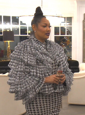 Garcelle’s houndstooth ruffle jacket on The Real Housewives of Beverly Hills
