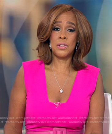 Gayle King’s pink square neck dress on CBS This Morning