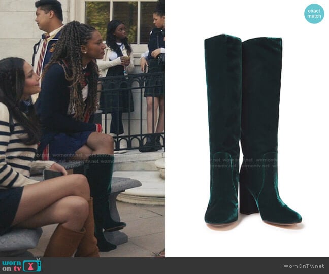 Gianvito Rossi Regan Velvet Knee Boots worn by Monet de Haan (Savannah Lee Smith) on Gossip Girl