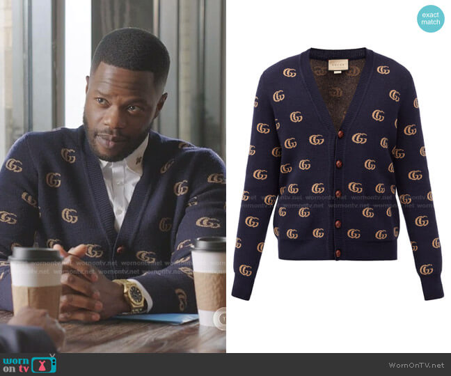 Gucci GG Marmont-Jacquard Wool Cardigan worn by Jeff Colby (Sam Adegoke) on Dynasty