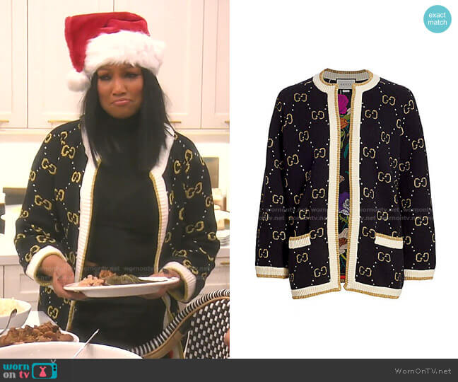 Gucci GG Metallic Jacquard Wool Blend Cardigan worn by Garcelle Beauvais on The Real Housewives of Beverly Hills