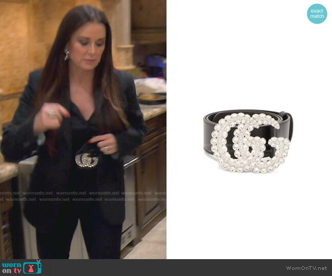 Gucci GG crystal-embellished leather belt worn by Kyle Richards on The Real Housewives of Beverly Hills