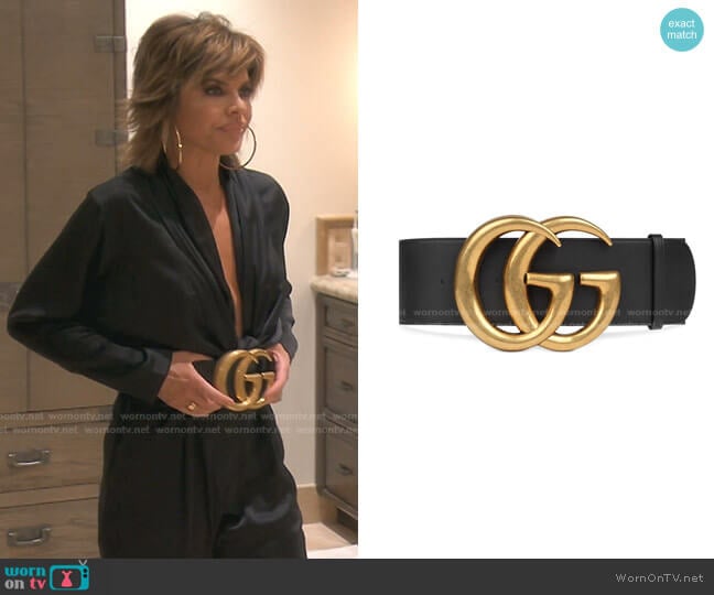 Gucci Wide leather belt with Double G worn by Lisa Rinna on The Real Housewives of Beverly Hills