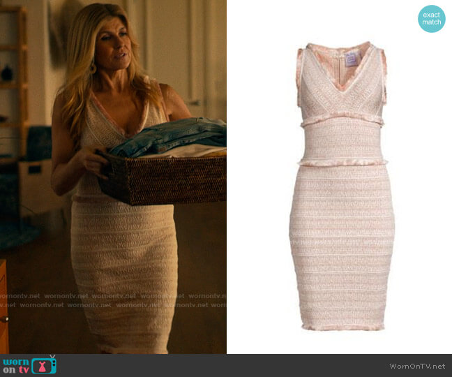 Herve Leger Tweed Fringe Dress worn by Nicole Mossbacher (Connie Britton) on The White Lotus