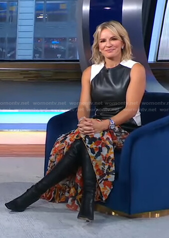 Jennifer’s colorblock leather top and floral skirt on Good Morning America