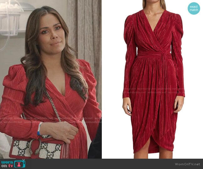 Jonathan Simkhai Esmeralda Plisse Midi Dress worn by Cristal Jennings (Daniella Alonso) on Dynasty