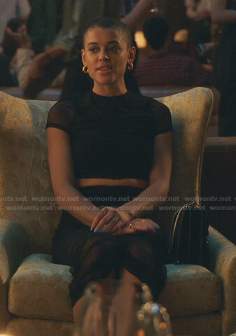 Julien’s black ruched mesh top and skirt on Gossip Girl