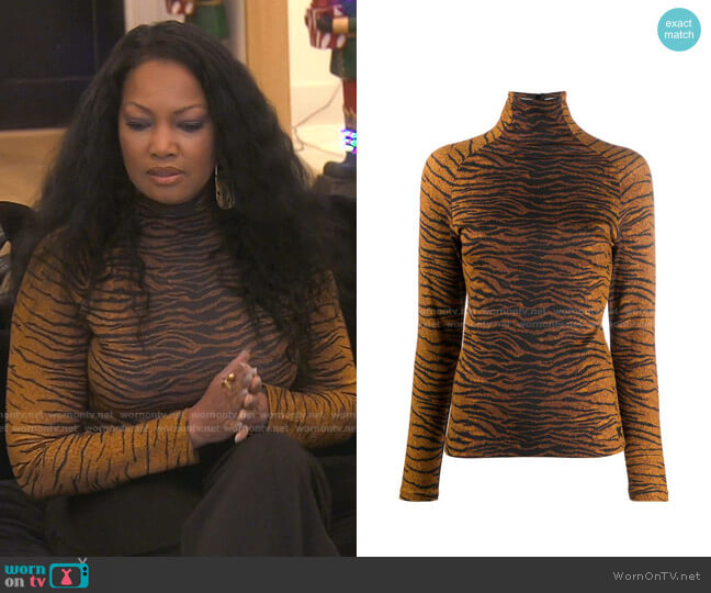 Kenzo Tiger-Print Long-Sleeve Top worn by Garcelle Beauvais on The Real Housewives of Beverly Hills