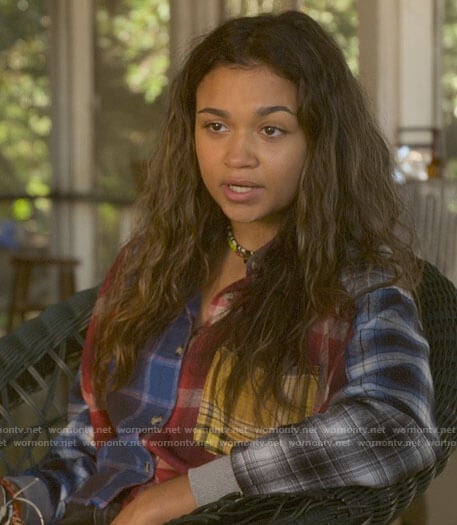 Kiara’s patchwork plaid shirt on Outer Banks