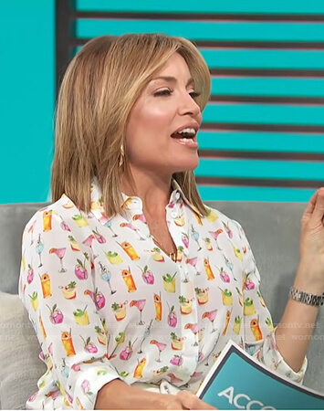 Kit’s white cocktail print blouse on Access Hollywood