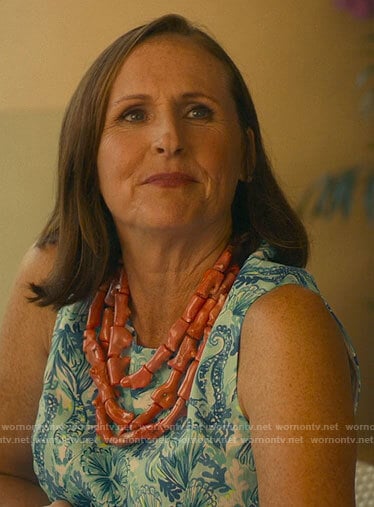 Kitty’s blue seahorse print dress on The White Lotus
