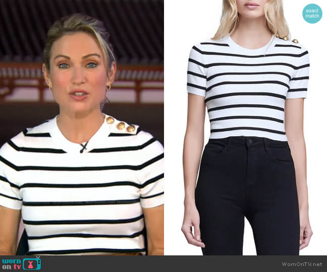 L'Agence Delphine Stripe Short Sleeve Sweater worn by Amy Robach on Good Morning America