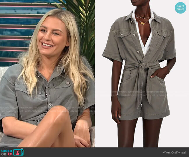 Le Jean Sawyer Tie-Waist Romper worn by Morgan Stewart on E! News