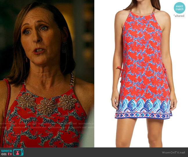 Lilly Pulitzer Pearl Print Romper in Picante Coral Heebee Zeebees worn by Quinn Mossbacher (Fred Hechinger) on The White Lotus