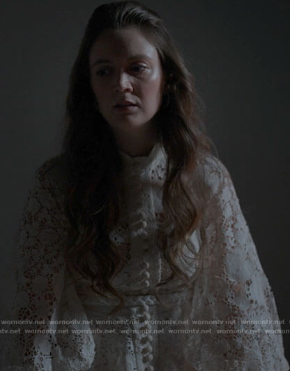Liv’s white lace button front dress on American Horror Stories