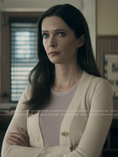 Lois’s white cardigan with gold buttons on Superman and Lois