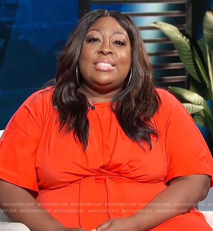 Loni’s red tie waist dress on E! News Daily Pop