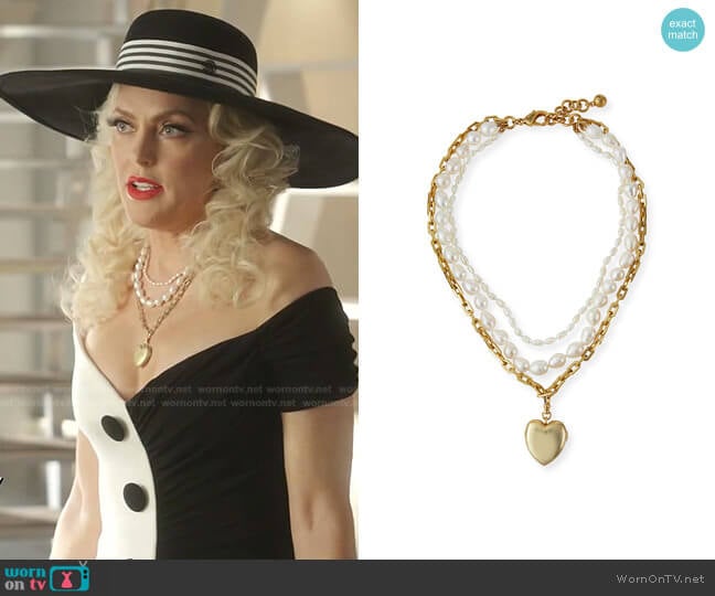 Lulu Frost Love of Pearl Heart Locket Necklace worn by Alexis Carrington (Elaine Hendrix) on Dynasty