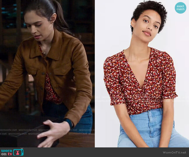 Madewell Silk Button-Sleeve Top in Spring Prairie worn by Nia Nal (Nicole Maines) on Supergirl