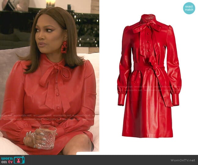 Marc Jacobs The Leatherette Long-Sleeve Collared Dress worn by Garcelle Beauvais on The Real Housewives of Beverly Hills