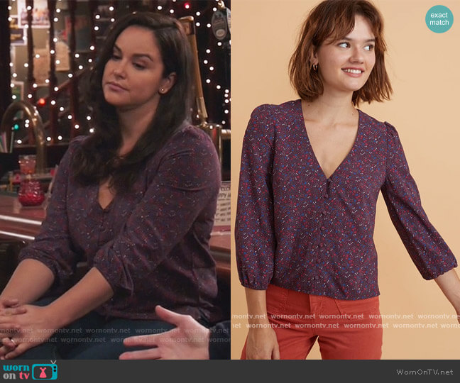 Marine Layer Stacy Button Front Top in Cabernet Ditsy Floral worn by Amy Santiago (Melissa Fumero) on Brooklyn Nine-Nine
