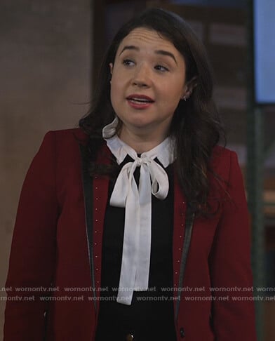 Marissa’s burgundy studded trim blazer on The Good Fight
