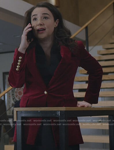 Marissa’s red velvet blazer on The Good Fight