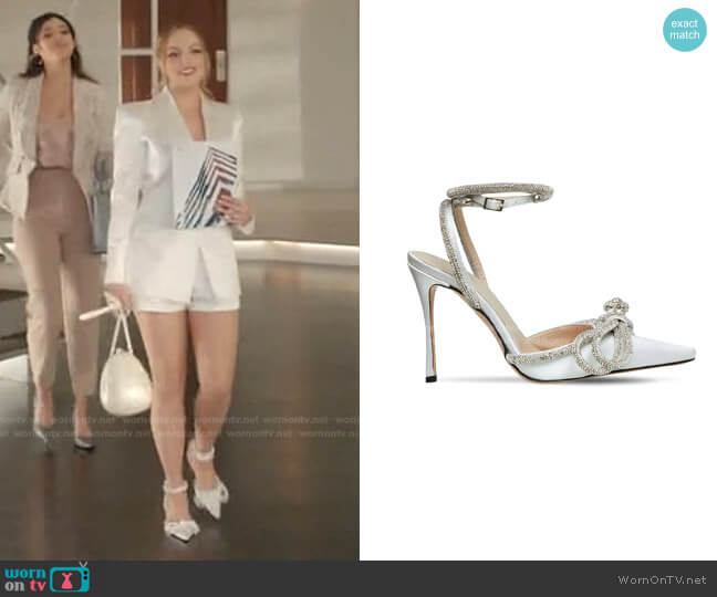 Mach & Mach Double Bow Silk Satin Pumps worn by Fallon Carrington (Elizabeth Gillies) on Dynasty