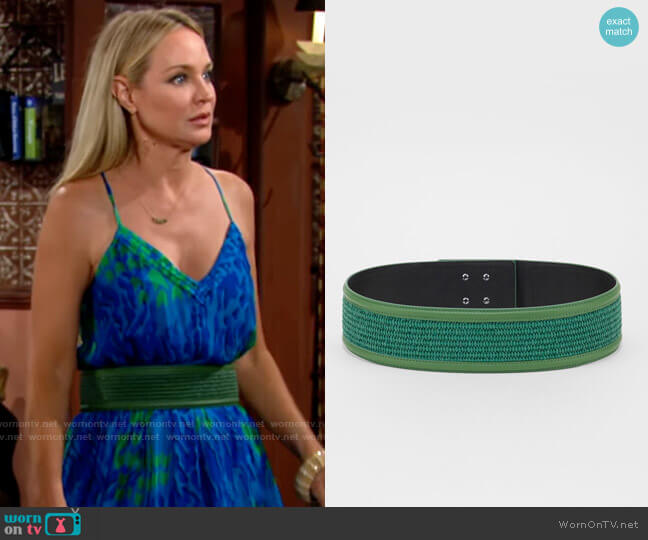 Weekend Max Mara Raffia belt in Green worn by Sharon Newman (Sharon Case) on The Young and the Restless
