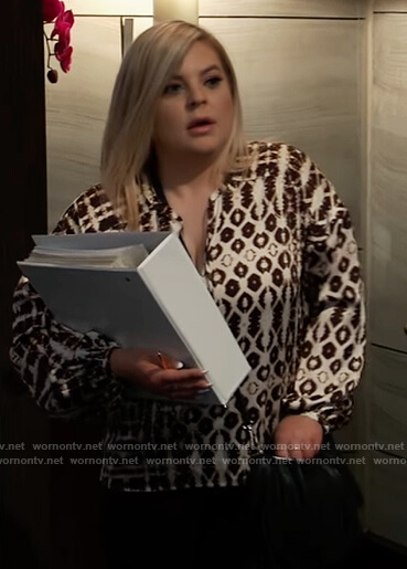 Maxie’s printed tie neck blouse on General Hospital