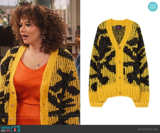The Animals Observatory Yellow Arty Racoon Cardigan worn by Jade (Talia Jackson) on Family Reunion