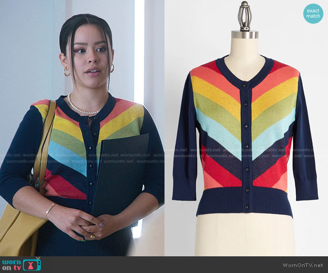 Collectif Serenity in Rainbow Cardigan worn by Mariana Foster (Cierra Ramirez) on Good Trouble
