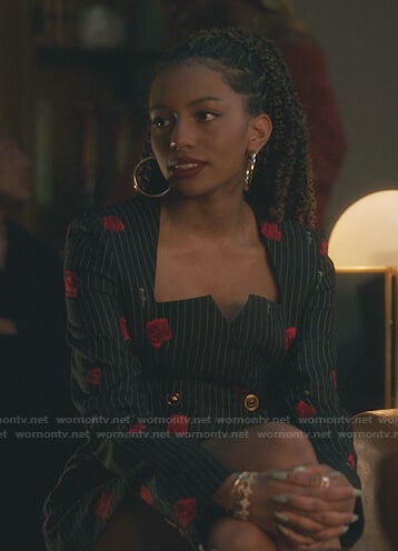 Monet’s black rose print pinstripe mini dress on Gossip Girl