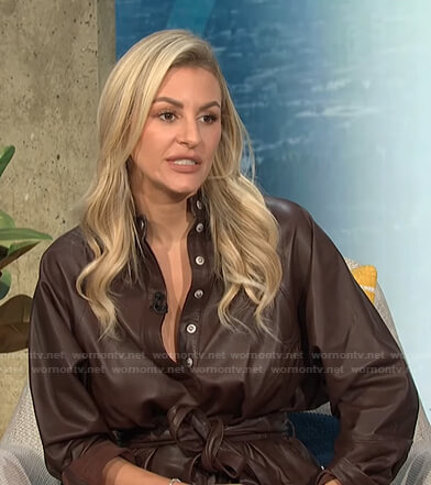 Morgan’s brown leather shirtdress on E! News Daily Pop