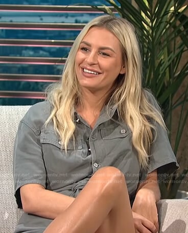 Morgan’s grey short sleeve romper on E! News Daily Pop
