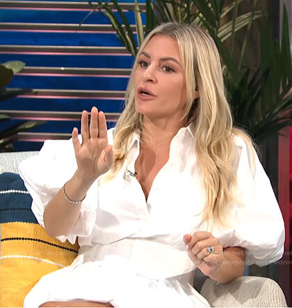 Morgan’s white puff sleeve mini dress on E! News Daily Pop
