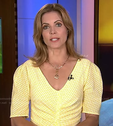 Natalie’s yellow check ruched dress on Today