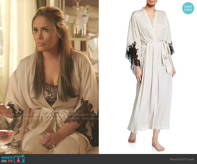 Natori L'Amour Robe in champagne worn by Cristal Jennings (Daniella Alonso) on Dynasty