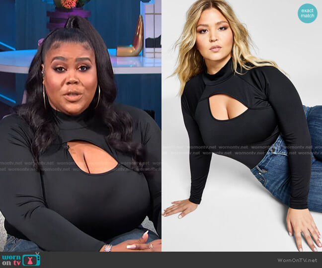 Nina Parker Trendy Plus Size Cutout Bodysuit worn by Nina Parker on E! News