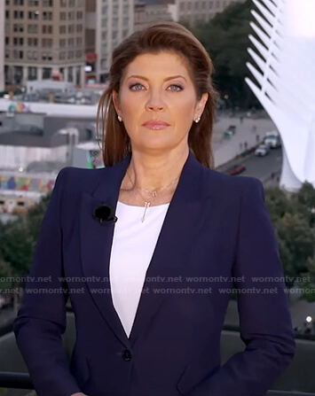 Nora’s navy single breasted blazer on CBS Evening News