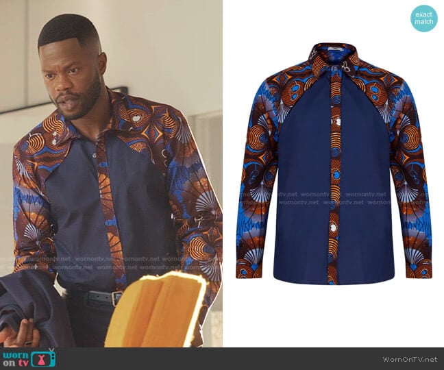 Ohema Ohene Luca Long sleeve African print shirt worn by Jeff Colby (Sam Adegoke) on Dynasty