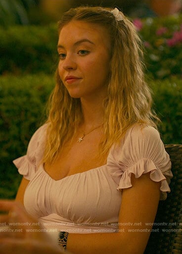 Olivia’s pink puff sleeve dress on The White Lotus