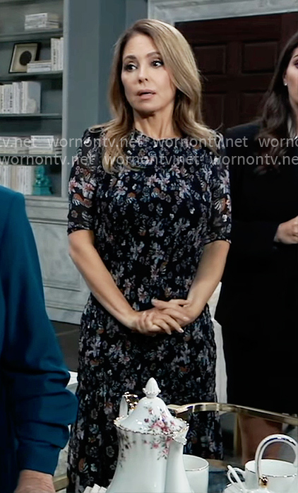 Olivia’s black floral print midi dress on General Hospital