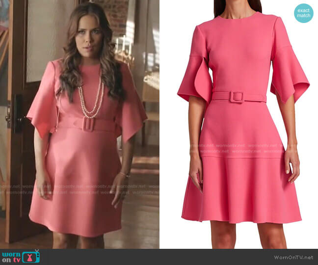 Oscar de la Renta Flutter Sleeve Belted Dress worn by Cristal Jennings (Daniella Alonso) on Dynasty