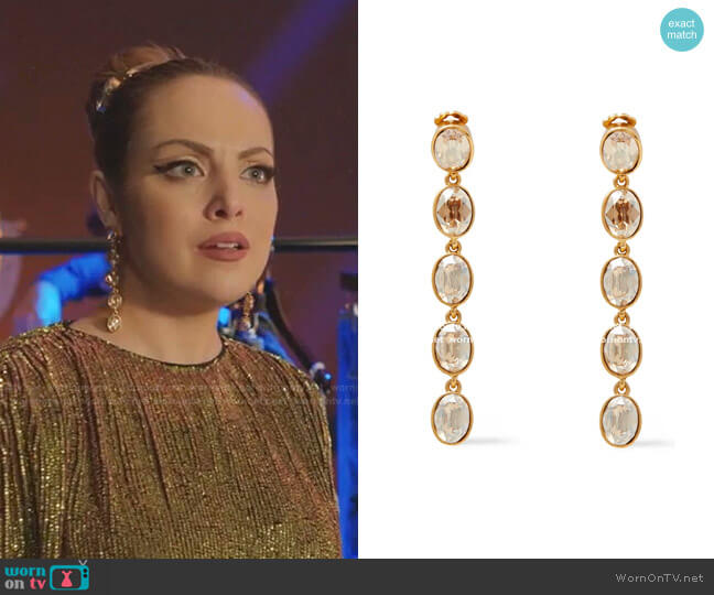 Oscar de la Renta Gold Tone Crystal Clip Earrings worn by Fallon Carrington (Elizabeth Gillies) on Dynasty