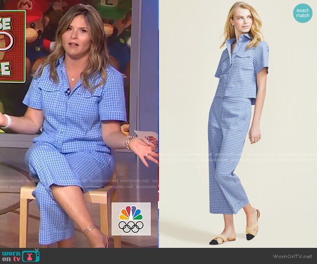 Peal by Lela Rose Stretch Seersucker Button Front Top worn by Jenna Bush Hager on Today