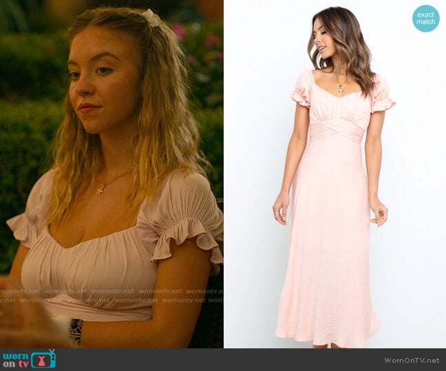 Petal + Pup Oralie Dress in Blush worn by Olivia Mossbacher (Sydney Sweeney) on The White Lotus
