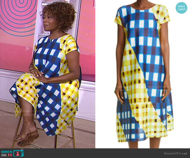 Pleats Please Issey Miyake Trek Check Plissé Midi Dress